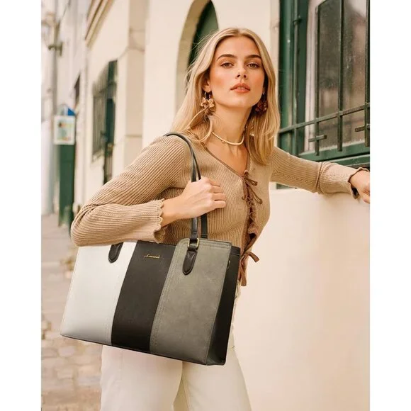 Elegant Laptop Carrier Spacious Work Bag for Women Tote Purse with Wristlet - Picture 2 of 6